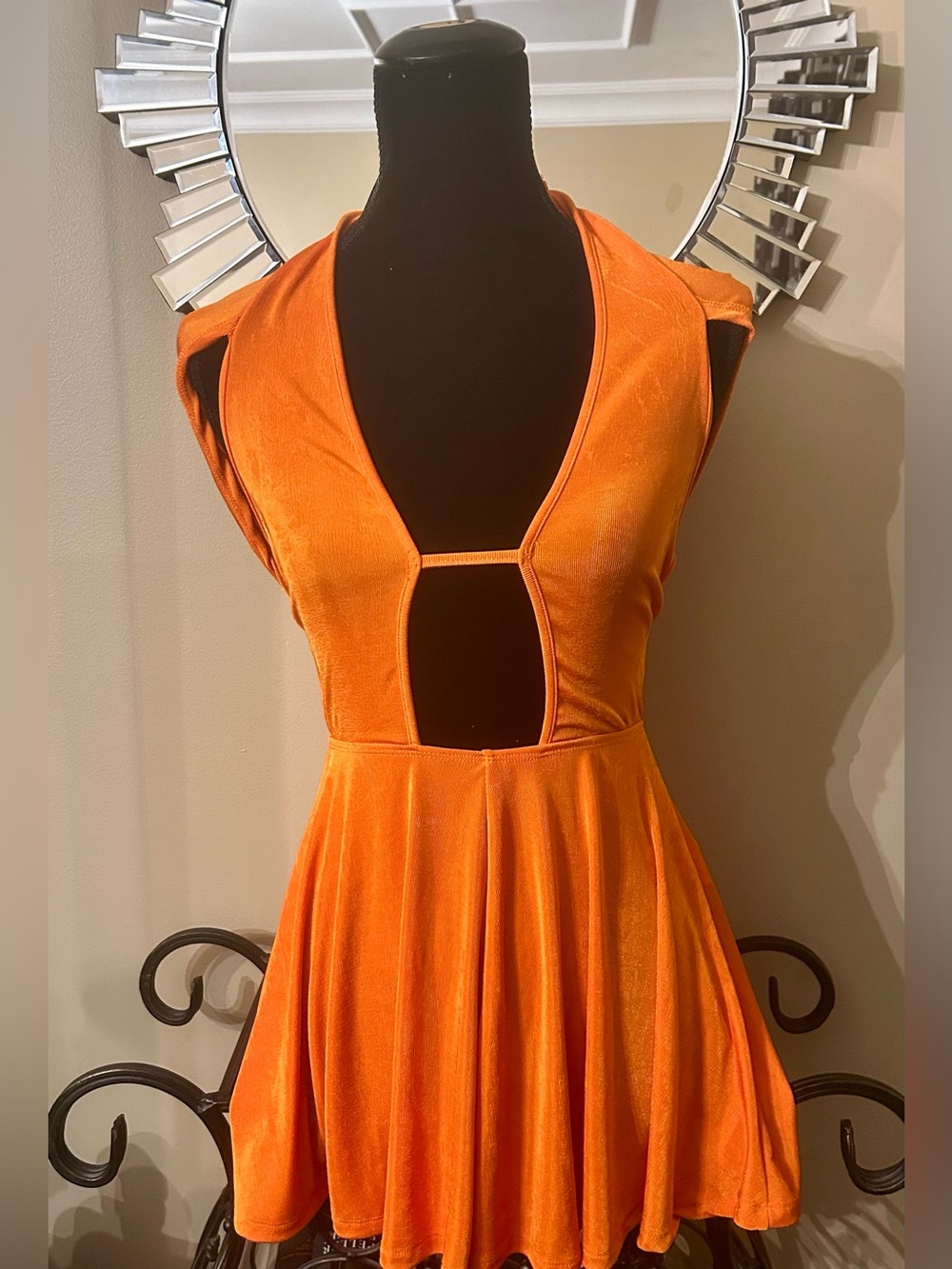 Orange Cutout V-Neck  Skort Dress